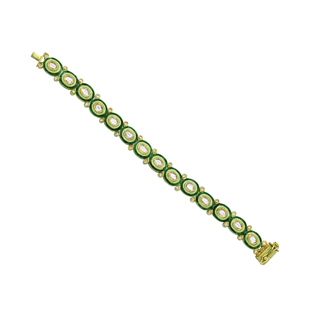 Polki Diamond Bracelet with Oval Green Enamel